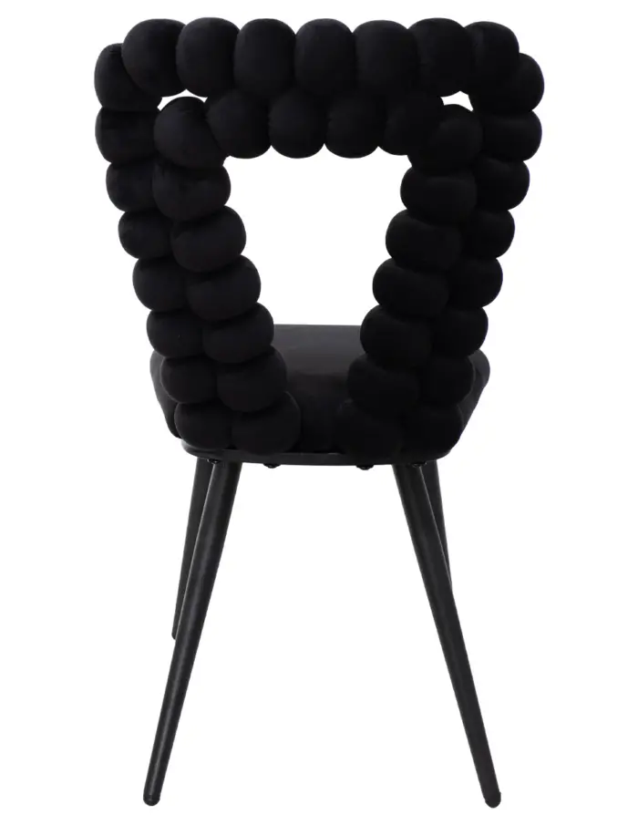 Silla de terciopelo negro con respaldo triangular diseño bolas de 46x53.5x85cm - Image 3
