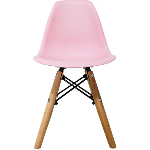Silla infantil de plástico rosa con patas imitación madera de 31x36x55cm