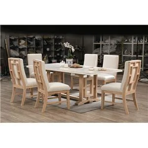 Comedor de madera natural con 6 sillas tapizadas 1.8×106.7×182.8×45.1×76/96x53x6.3cm