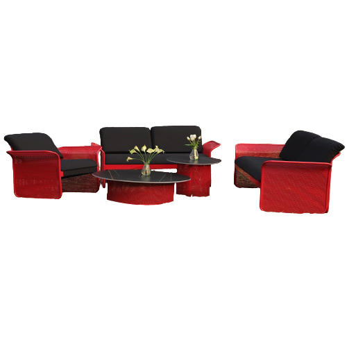 Juego de sala de 5 piezas tubular gris con rojo y mesa de centro y auxiliar de 70×70.5×83/130×70.5×8