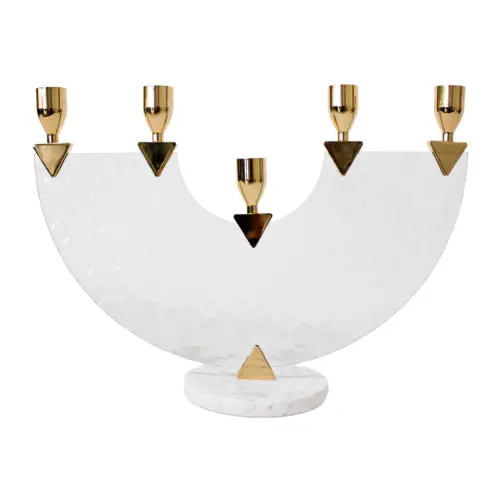 Candelabro de metal dorado para 5 velas con base de mármol de 36x12x35.5cm
