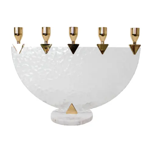 Candelabro de metal dorado para 5 velas con base de mármol de 36.5x12x26cm