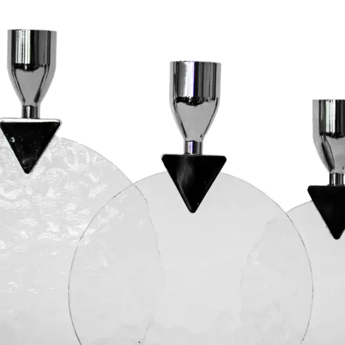 Candelabro de metal plateado para 5 velas con base de mármol de 42x8x21.5cm