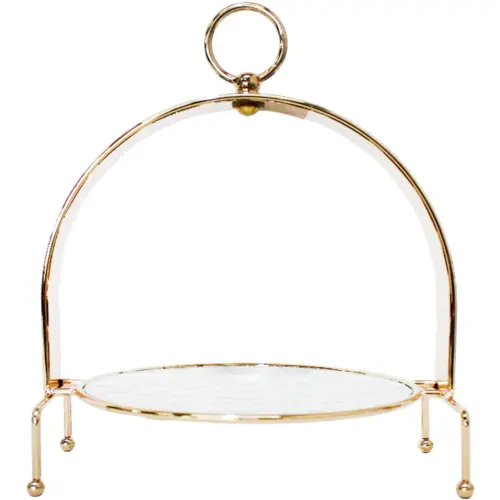 Dulcero de metal dorado con vidrio de 21x21x28cm