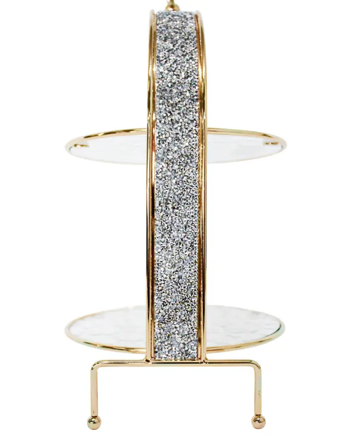 Dulcero de metal de 2 niveles dorado con vidrio de 23x21x38.5cm - Image 3