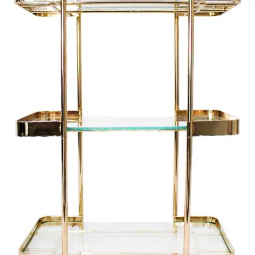Base de metal dorado de 3 niveles con vidrio de 29x18x38cm