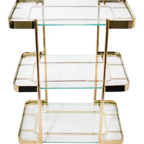 Base de metal dorado de 3 niveles con vidrio de 29x18x38cm