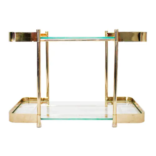 Base de metal dorado de 2 niveles con vidrio de 29x19x20cm