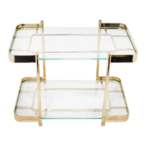 Base de metal dorado de 2 niveles con vidrio de 29x19x20cm