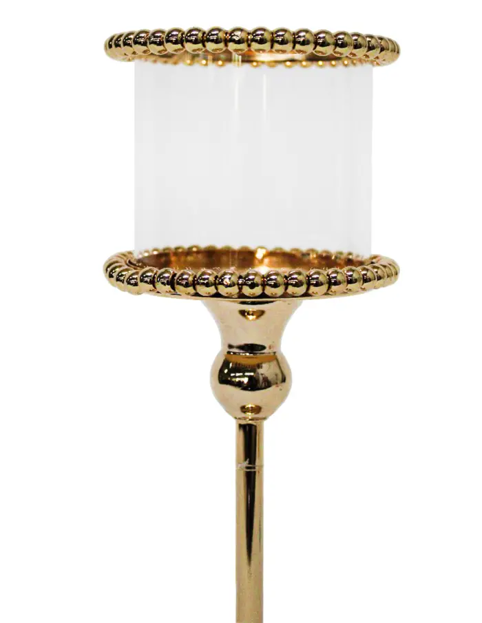 Candelabro de metal dorado con cilindro de vidrio de 12x12x33.5cm - Image 2