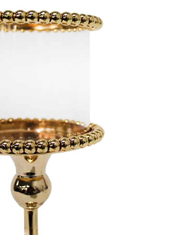 Candelabro de metal dorado con cilindro de vidrio de 12x12x33.5cm - Image 4