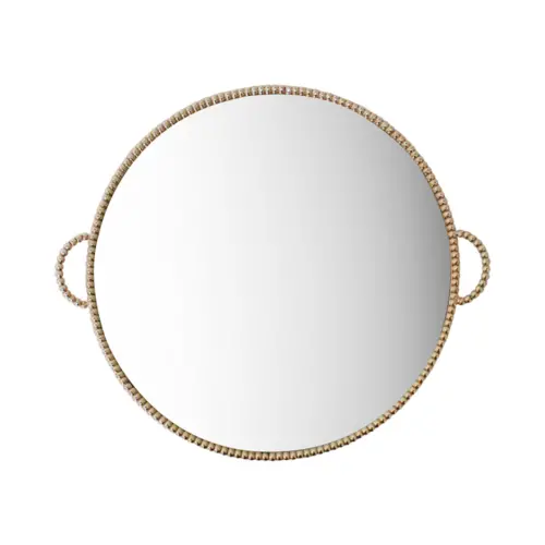 Charola de metal dorado con espejo y agarraderas de 35×29.5x4cm