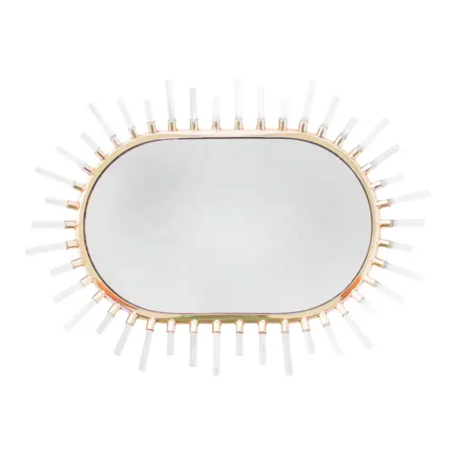 Charola de metal dorado con espejo de 43x30x4cm