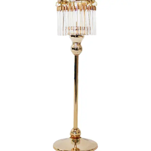 Candelabro de metal dorado con barras de vidrio de 10x10x27cm