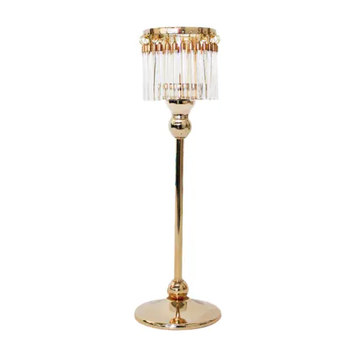 Candelabro de metal dorado con barras de vidrio de 10x10x22cm