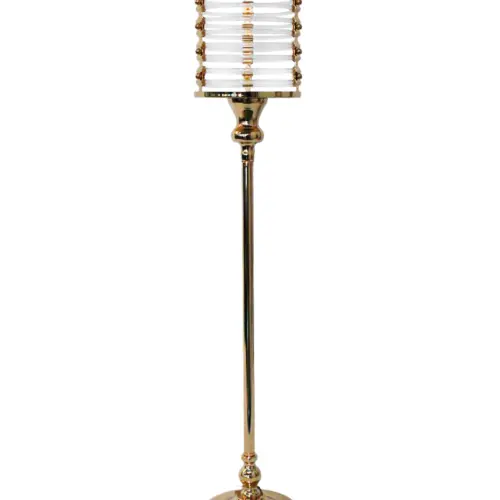 Candelabro de metal dorado con barras de vidrio de 15x15x76cm