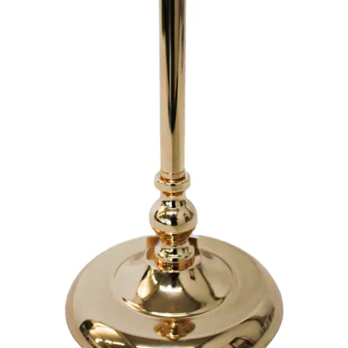 Candelabro de metal dorado con barras de vidrio de 15x15x76cm