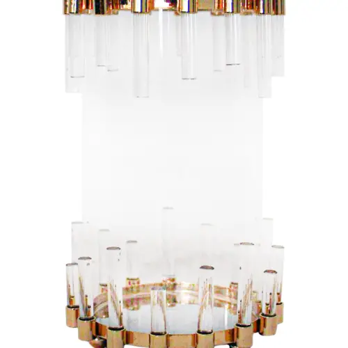 Candelabro de metal dorado con barras de vidrio de 12x12x15cm