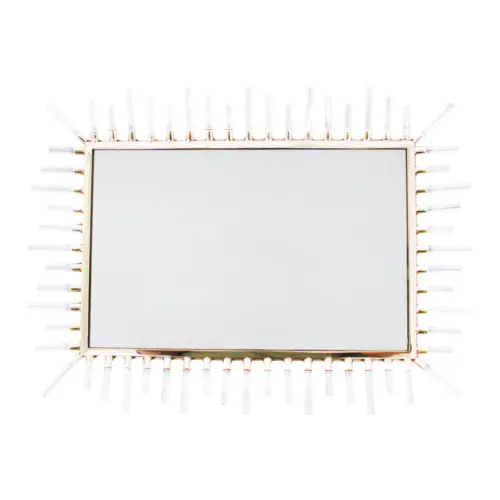 Charola de metal dorado con espejo y barras de vidrio de 44.5×32.5x4cm