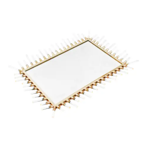 Charola de metal dorado con espejo y barras de vidrio de 44.5×32.5x4cm