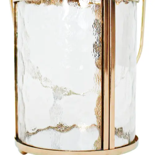 Candelabro de metal dorado con vidrio y agarradera de 12x12x15cm