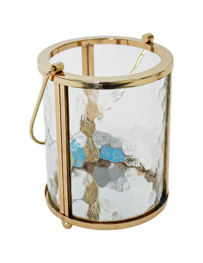 Candelabro de metal dorado con vidrio y agarradera de 10x10x13cm - Image 2