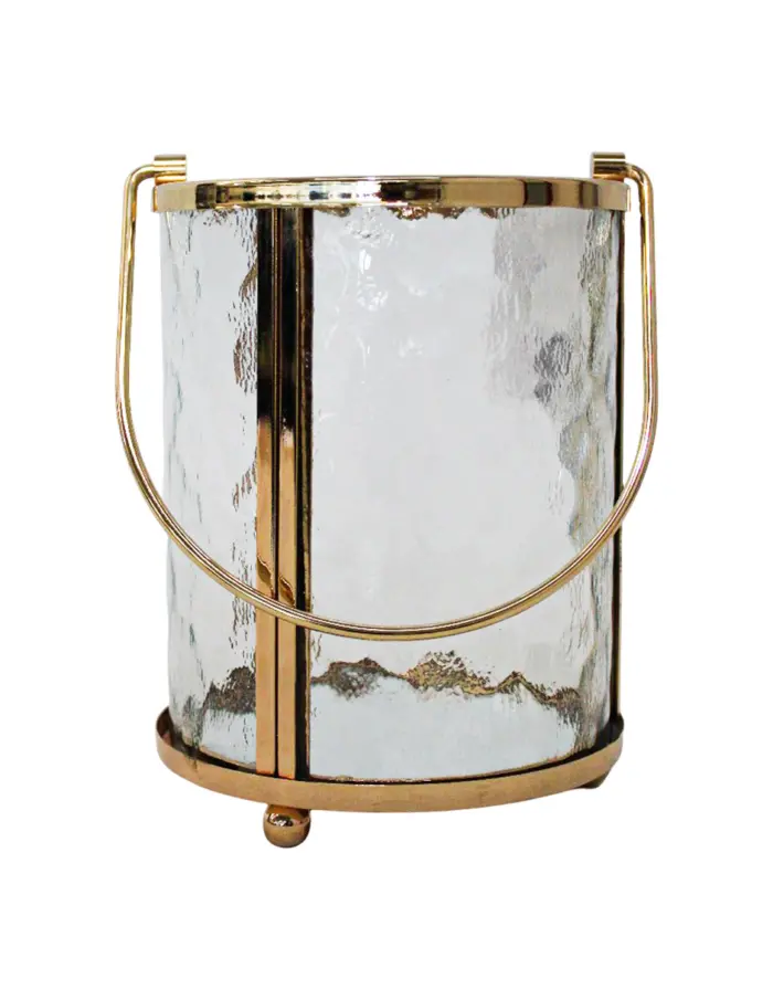 Candelabro de metal dorado con vidrio y agarradera de 10x10x13cm - Image 3