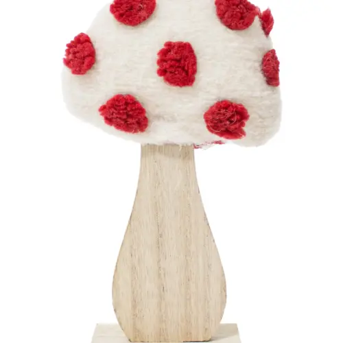 Seta de madera sobre base rojo con blanco de 11x5x20cm