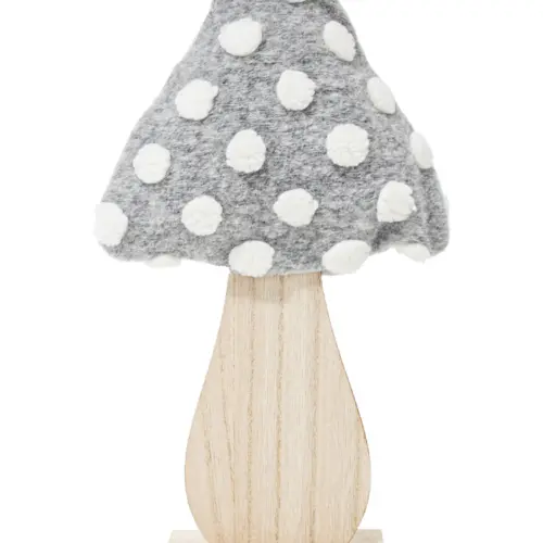 Seta de madera sobre base gris con blanco de 17.5x6x32.5cm