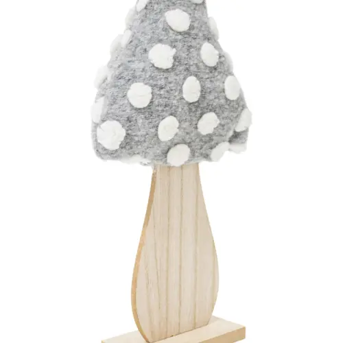 Seta de madera sobre base gris con blanco de 17.5x6x32.5cm