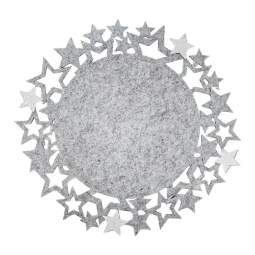 Mantel individual de fieltro gris con orilla de estrellas plateadas de 35cm