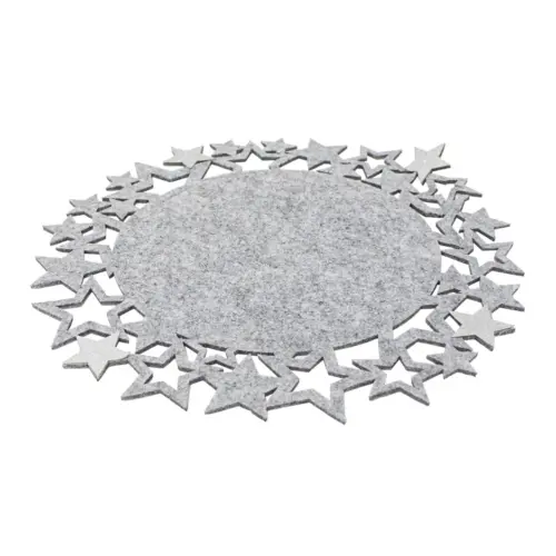 Mantel individual de fieltro gris con orilla de estrellas plateadas de 35cm