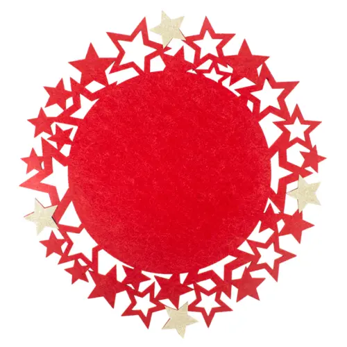 Mantel individual de fieltro rojo con orilla de estrellas plateadas de 35cm