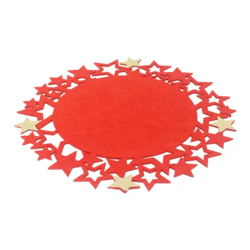 Mantel individual de fieltro rojo con orilla de estrellas plateadas de 35cm