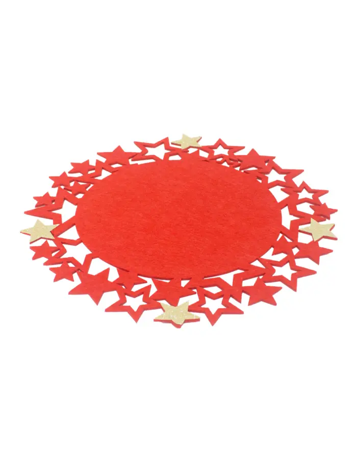 Mantel individual de fieltro rojo con orilla de estrellas plateadas de 35cm - Image 2