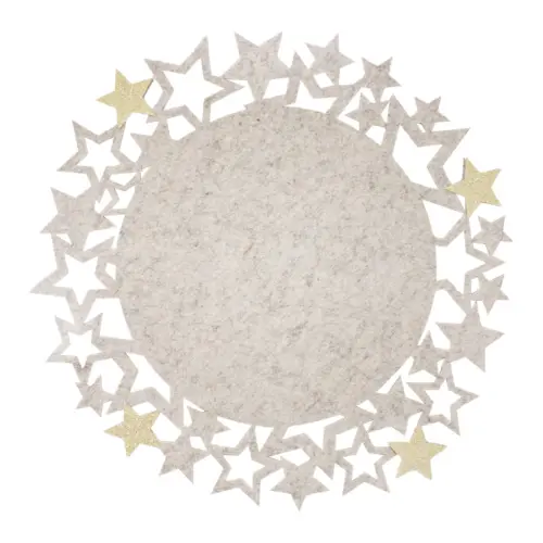 Mantel individual de fieltro beige con orilla de estrellas plateadas de 35cm