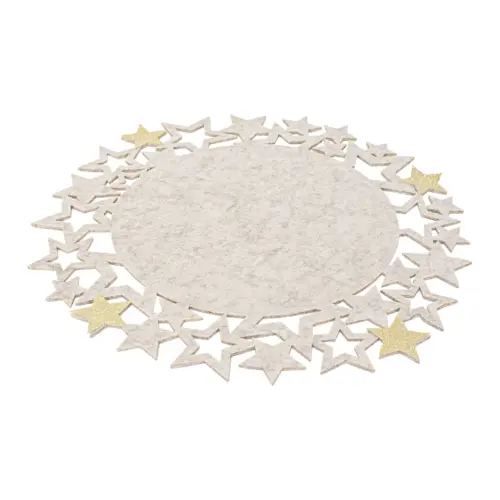 Mantel individual de fieltro beige con orilla de estrellas plateadas de 35cm