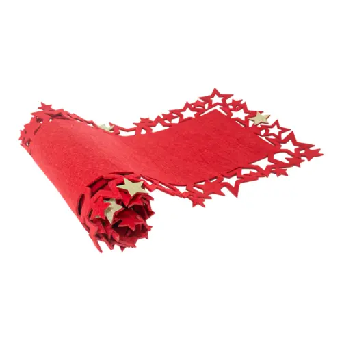 Camino de mesa de fieltro rojo con orilla de estrellas doradas de 119x30cm