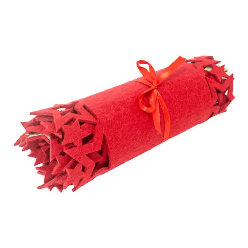 Camino de mesa de fieltro rojo con orilla de estrellas doradas de 119x30cm