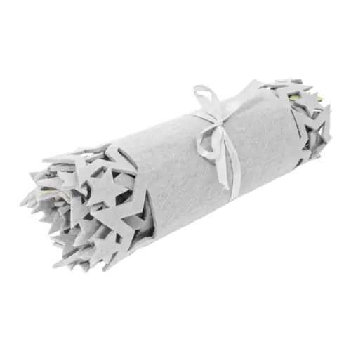 Camino de mesa de fieltro gris con orilla de estrellas platedas de 119x30cm