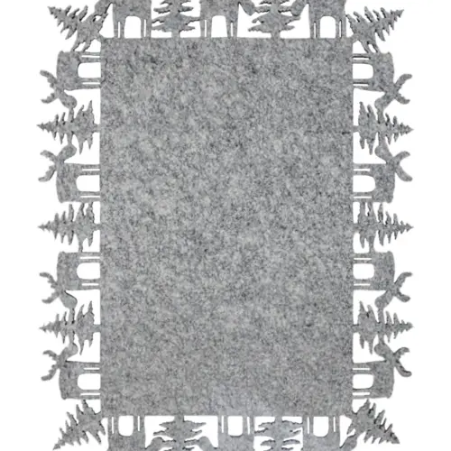 Mantel individual rectangular de fieltro gris con orilla de renos de 40x30cm