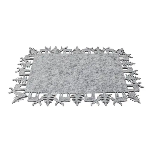 Mantel individual rectangular de fieltro gris con orilla de renos de 40x30cm