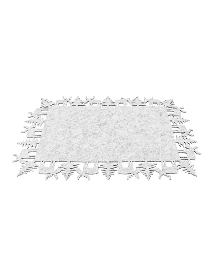 Mantel individual rectangular de fieltro blanco con renos de 40x30cm - Image 2