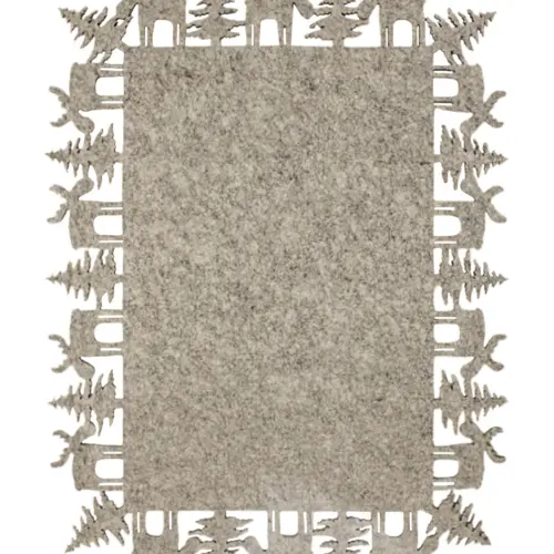 Mantel individual rectangular de fieltro beige con orilla de renos de 40x30cm