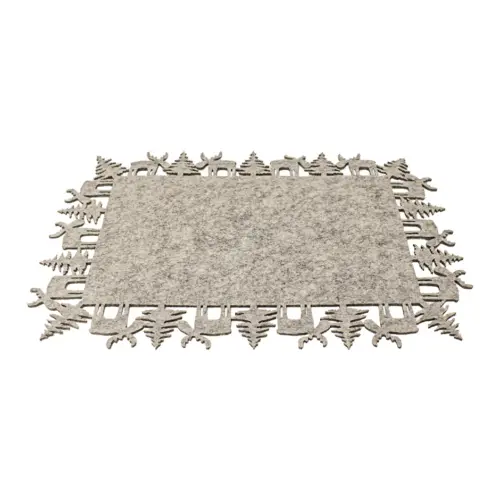 Mantel individual rectangular de fieltro beige con orilla de renos de 40x30cm