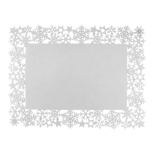 Mantel individual rectangular de fieltro blanco con orilla de copos de nieve de 40x30cm