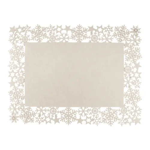 Mantel individual rectangular de fieltro beige con orilla de copos de nieve de 40x30cm