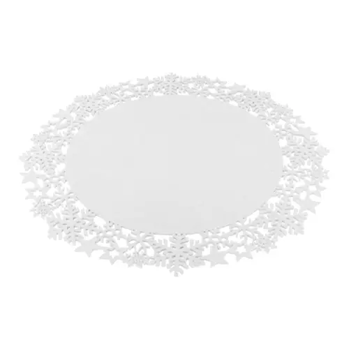 Mantel individual de fieltro blanco con orilla de copos de nieve de 35cm
