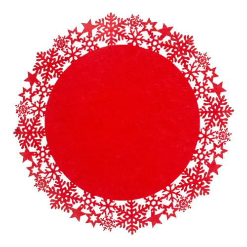 Mantel individual de fieltro rojo con orilla de copos de nieve de 35cm