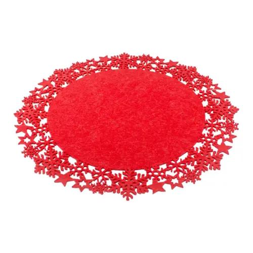 Mantel individual de fieltro rojo con orilla de copos de nieve de 35cm